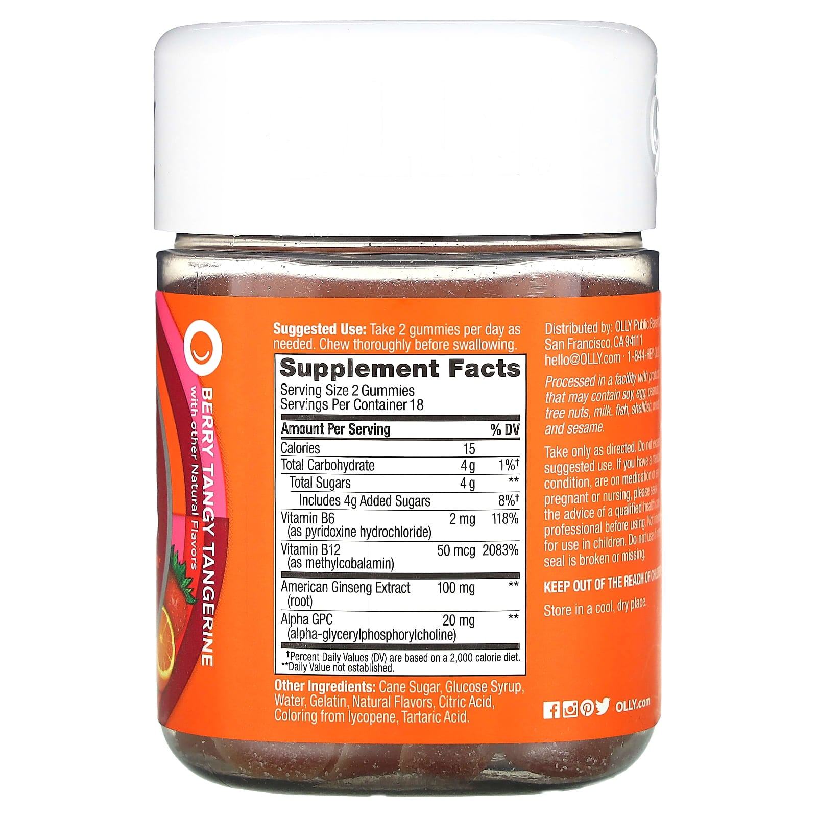 OLLY, Laser Focus Gummies, Berry Tangy Tangerine, 36 Gummies
