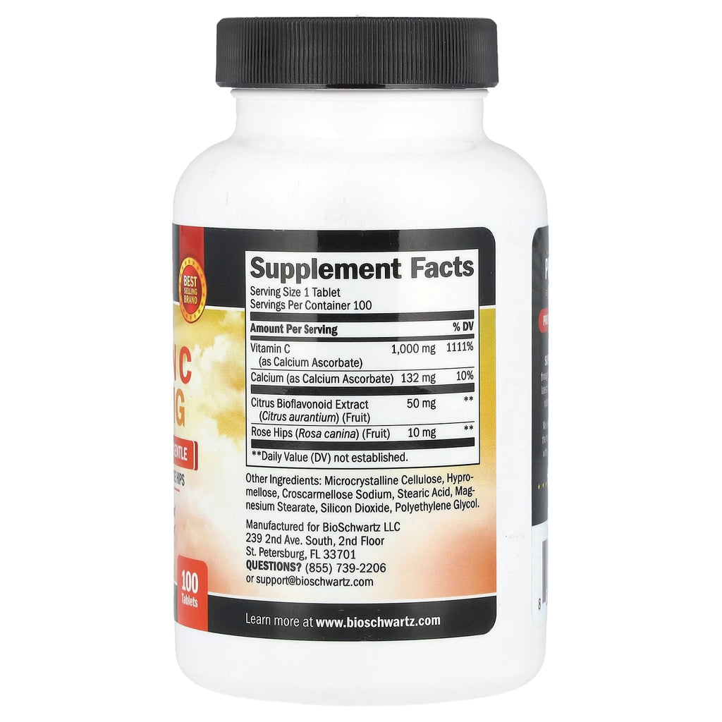 BioSchwartz, Once Daily Vitamin C, Buffered, Stomach Gentle with Bioflavonoids & Rose Hips, 100 Tablets