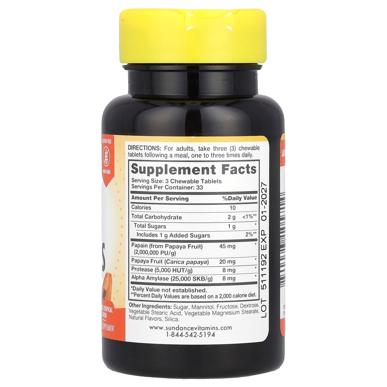 Sundance Vitamins, Chewable Papaya Enzymes, Natural Tropical , 100 Chewable Tablets