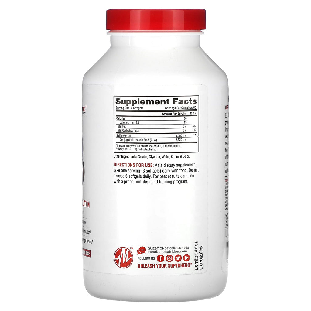 Metabolic Nutrition, CLA 3000, 180 Softgels (1,000 mg per Softgel)