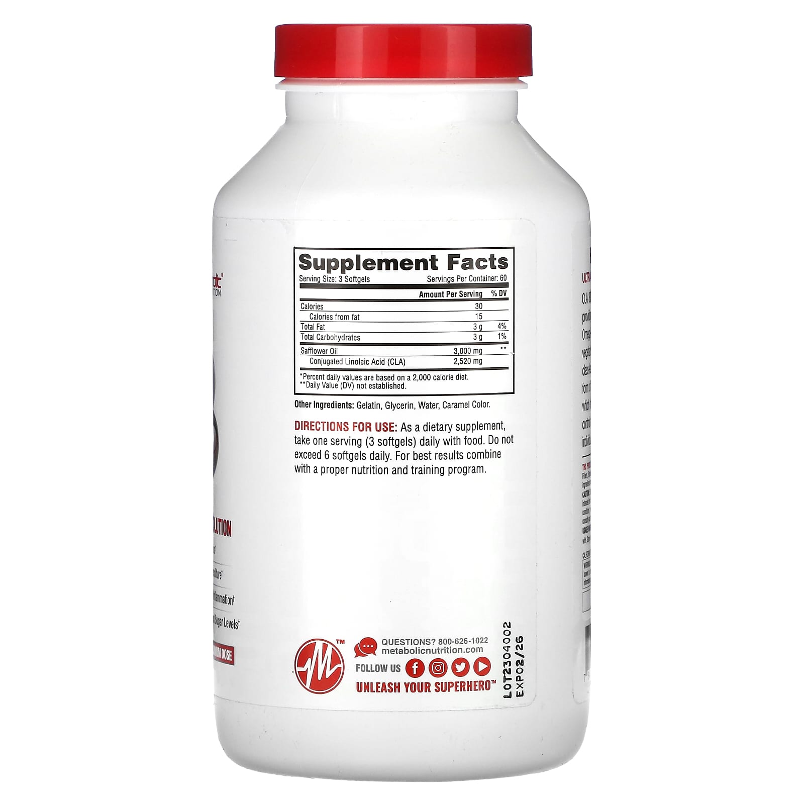 Metabolic Nutrition, CLA 3000, 180 Softgels (1,000 mg per Softgel)