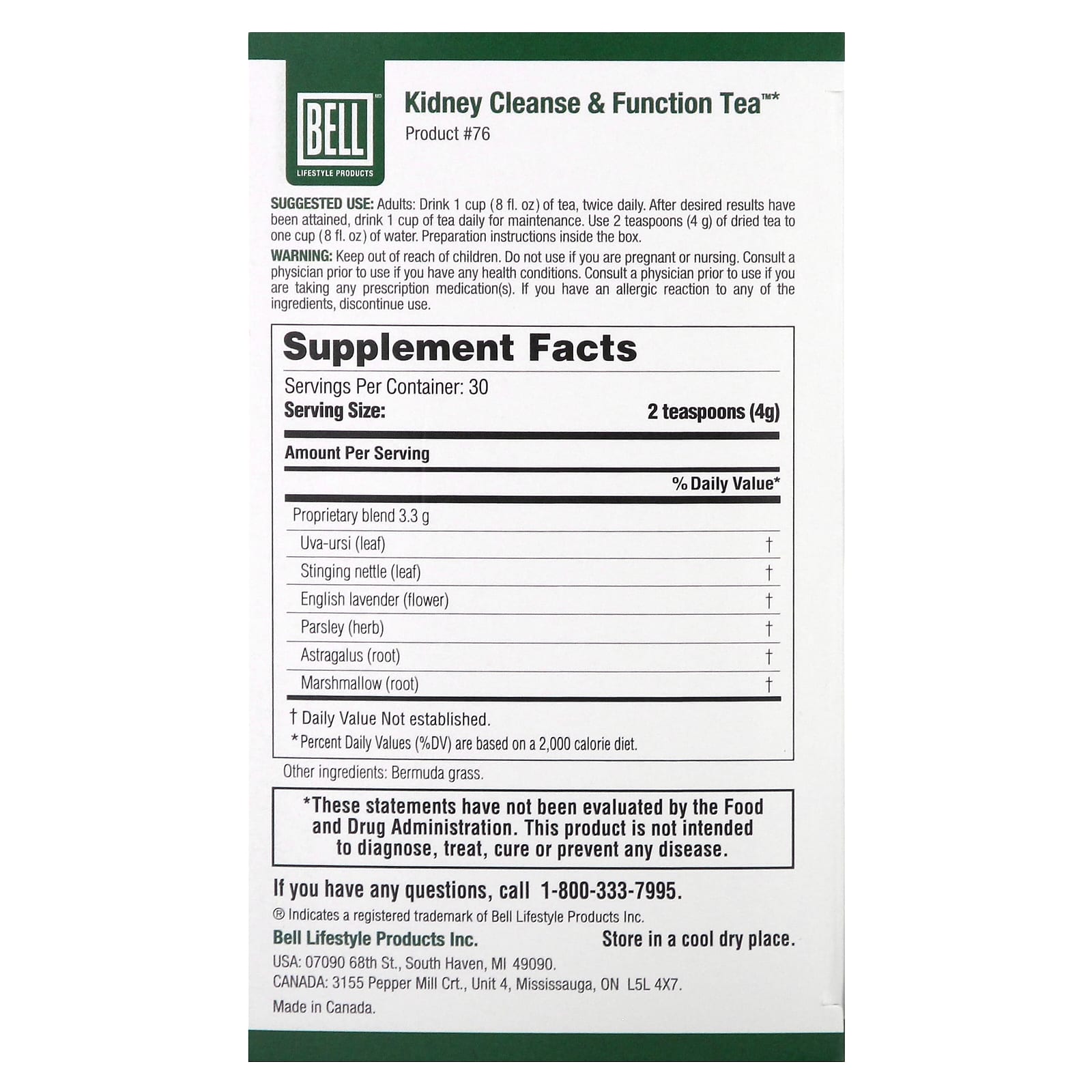 Bell Lifestyle, Kidney Cleanse & Function Tea™, 4.2 oz (120 g)