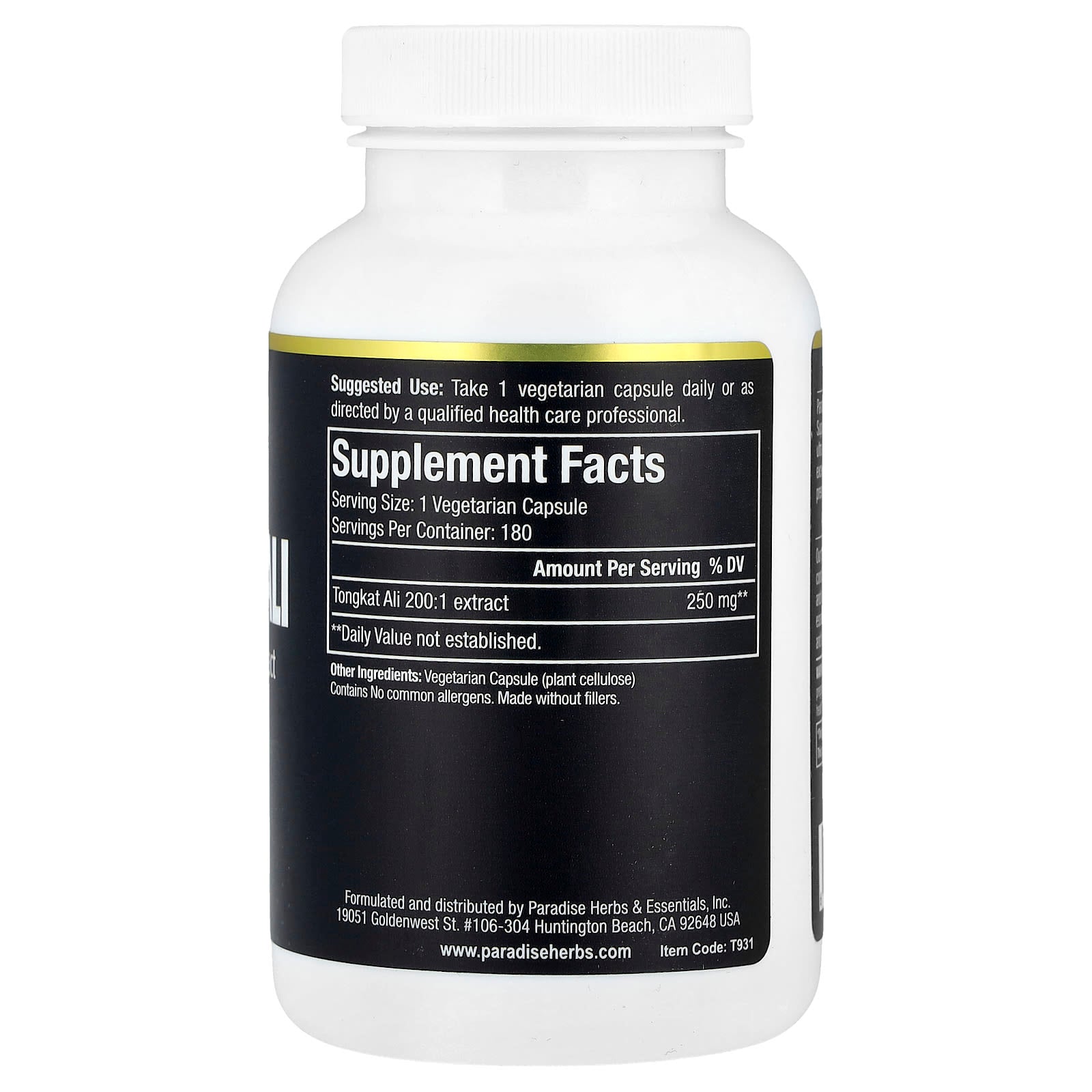 Paradise Herbs, Tongkat Ali, 180 Capsules (250 mg per Capsule)