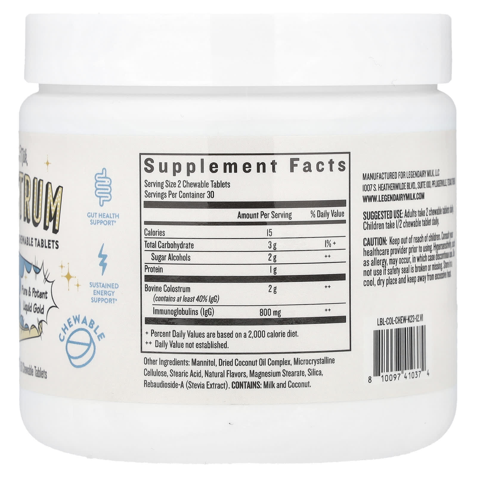 Legendairy Milk, Colostrum, Vanilla, 60 Chewable Tablets