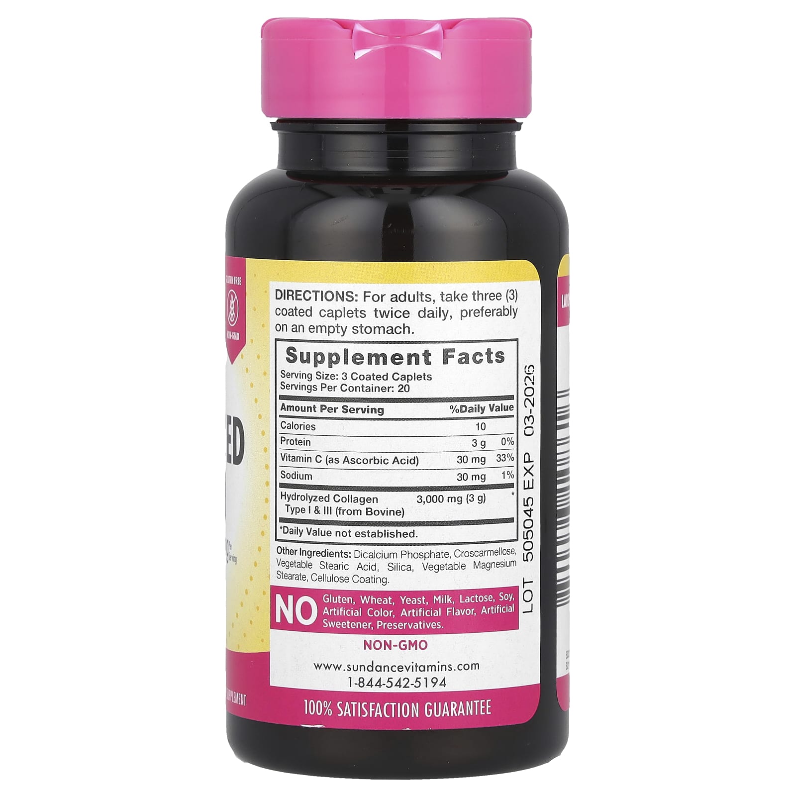 Sundance Vitamins, Hydrolyzed Collagen Type I & III + Vitamin C, 60 Coated Caplets