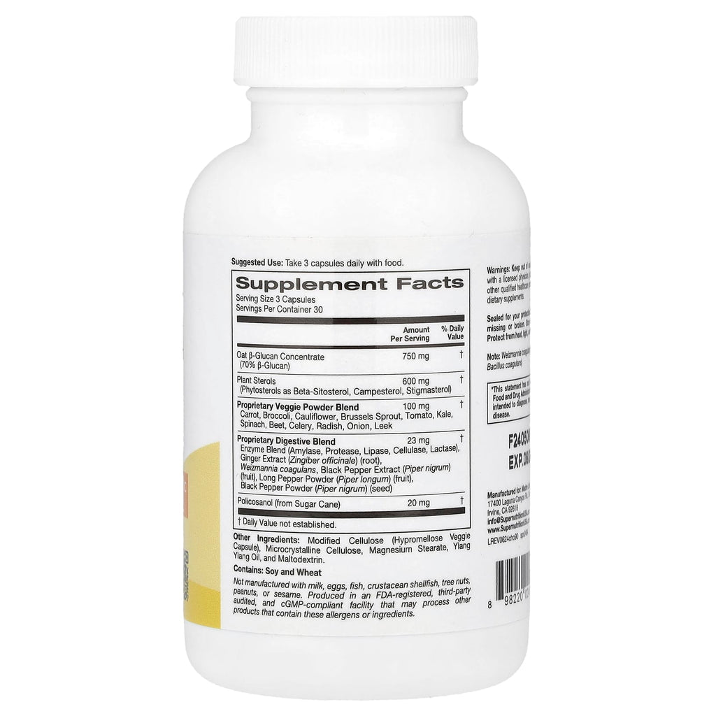 Super Nutrition, Cholesterol Support with Oat ß-Glucan Concentrate, Plant Sterols, Veggie & Digestive Blend, 90 Veggie Capsules