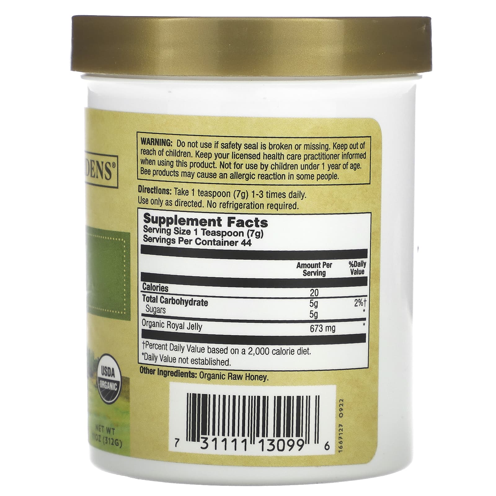 Zand, Organic Royal Jelly, In The Raw Honey, 11 oz (312 g)