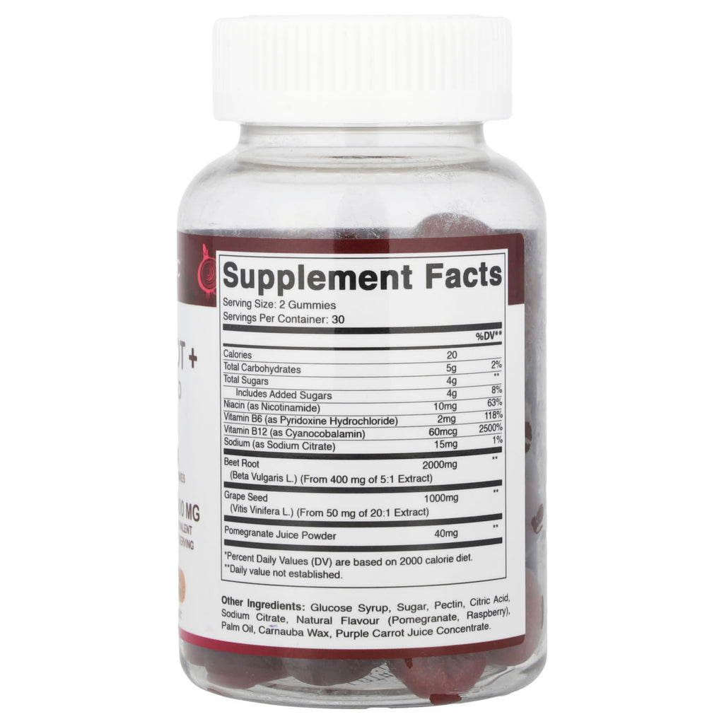 Vitamatic, Beet Root + Grape Seed Gummies, Natural Raspberry & Pomegranate, 60 Gummies