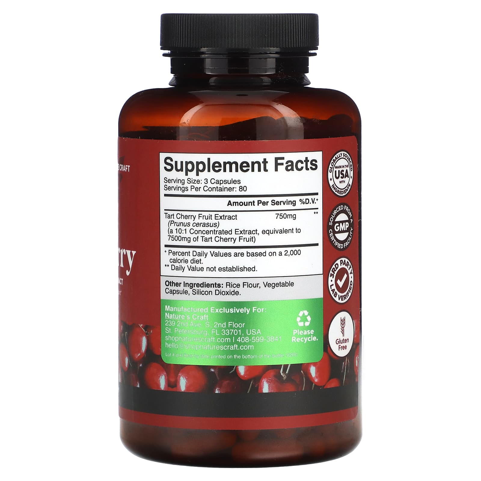 Nature's Craft, Tart Cherry, 240 Capsules (250 mg per Capsule)