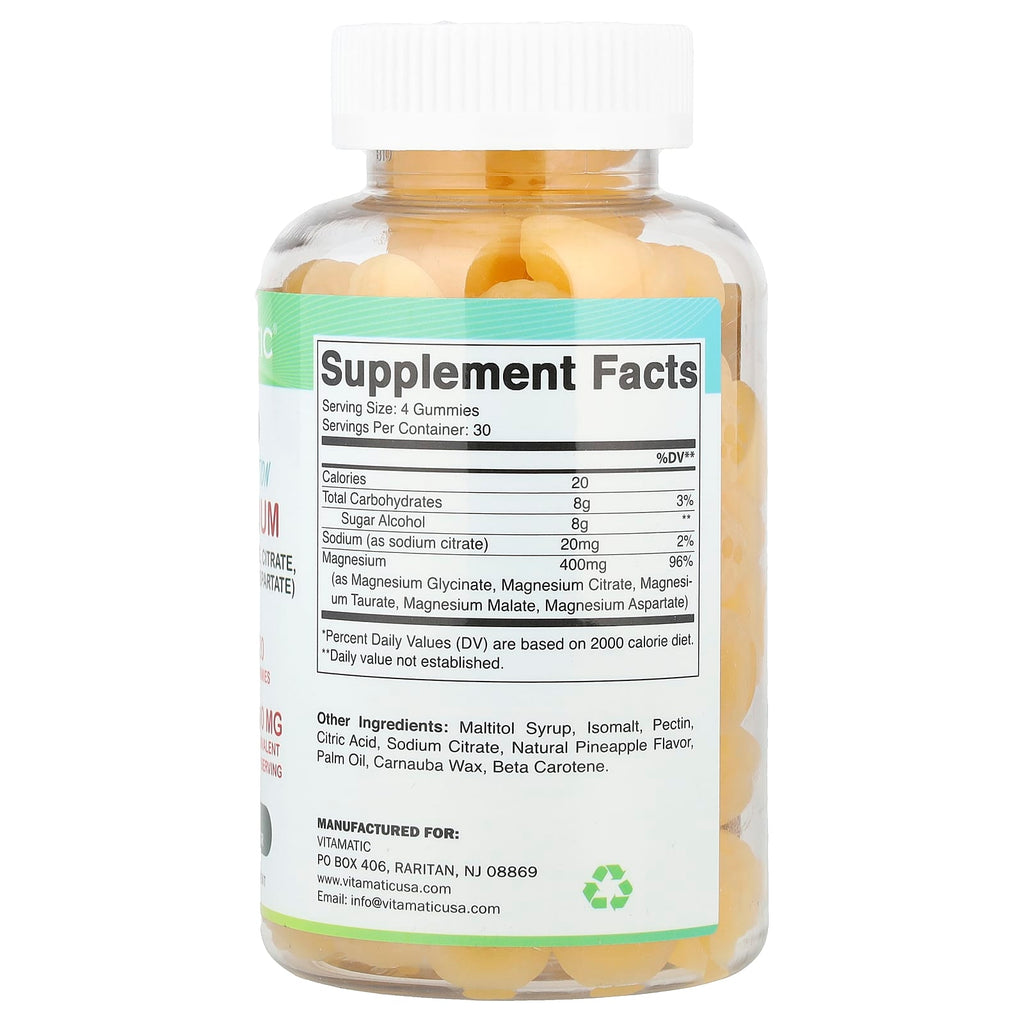Vitamatic, Magnesium Gummies, High Absorption, Natural Pineapple, 120 Gummies (100 mg per Gummy)