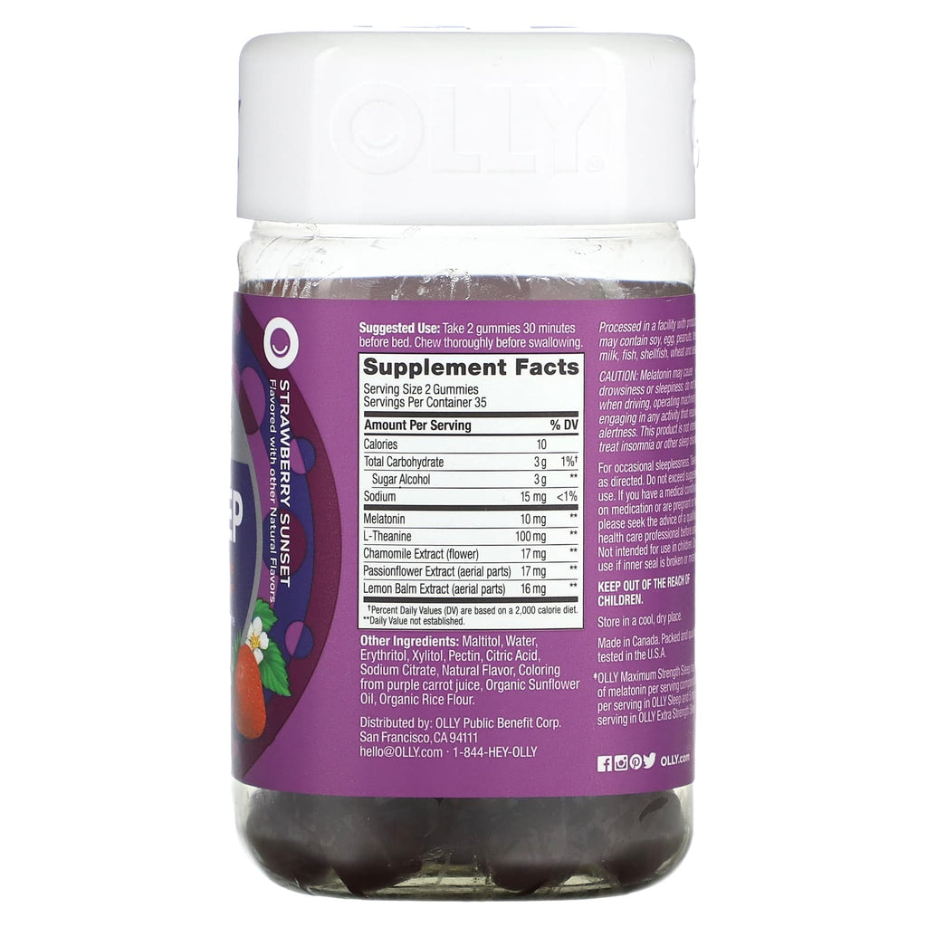 OLLY, Sleep Gummies, Maximum Strength, Sugar Free, Strawberry Sunset, 5 mg, 70 Gummies