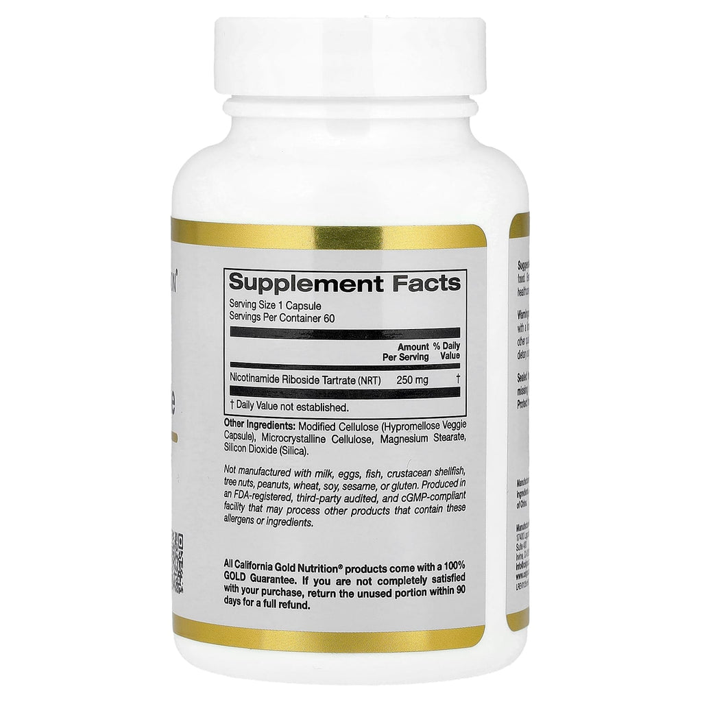 California Gold Nutrition, Nicotinamide Riboside Tartrate (NR), 250 mg, 60 Veggie Capsules