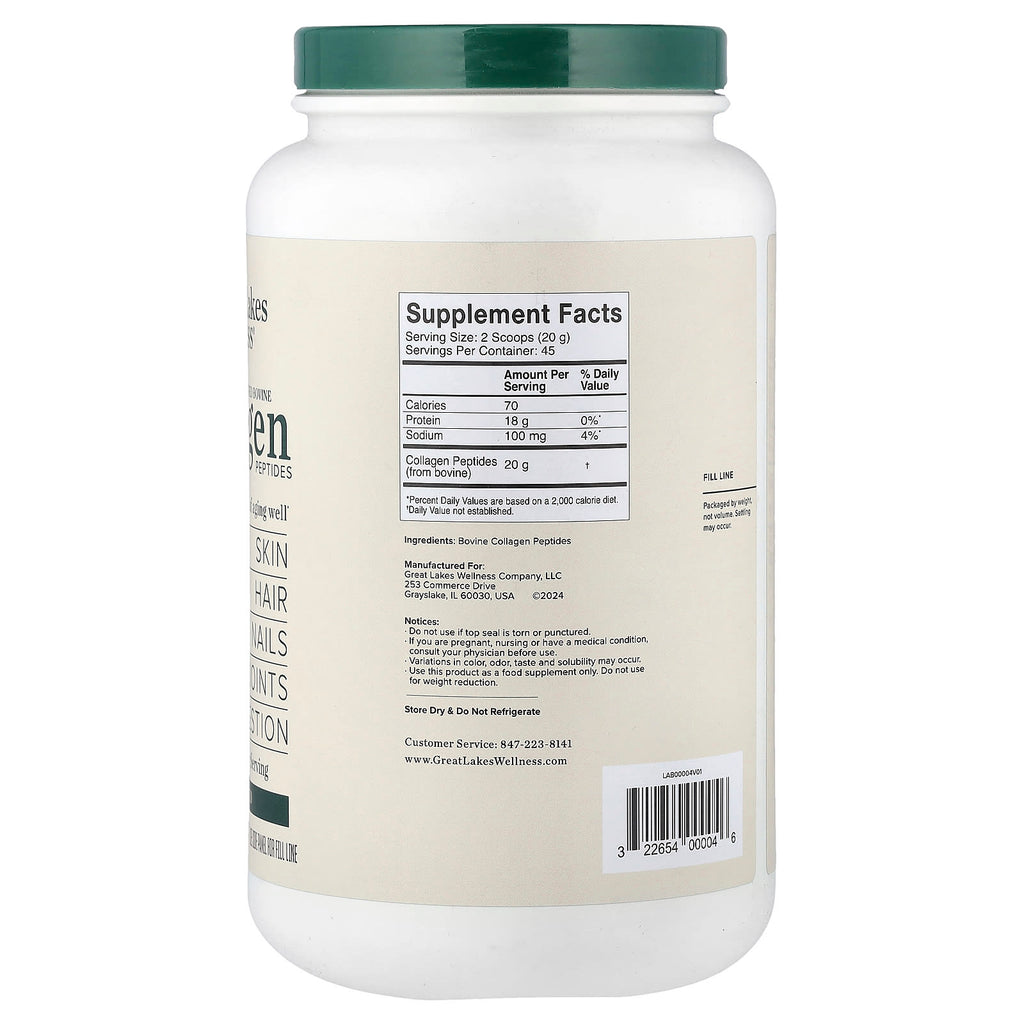 Great Lakes Wellness, Grass-Fed Bovine Collagen Peptides, Unflavored, 32 oz (907 g)