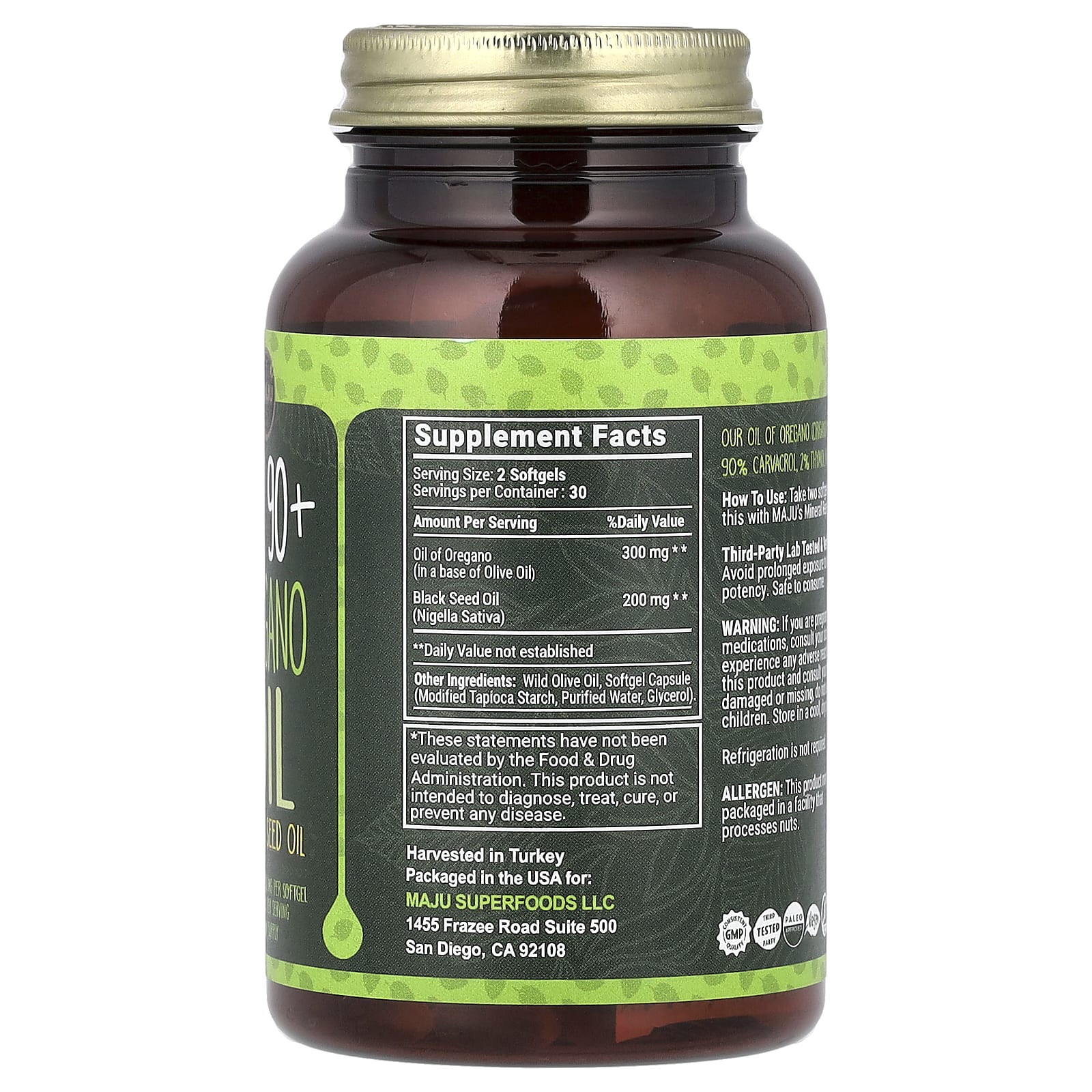 Maju Superfoods, CV 90+ Oregano Oil + Black Seed Oil, 60 Softgels