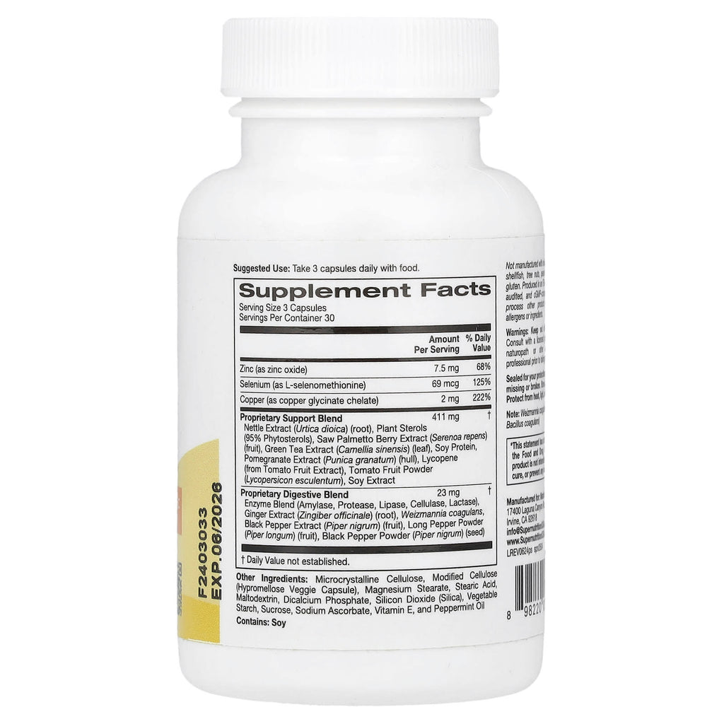 Super Nutrition, Prostate Support with Proprietary Support Blend, Saw Palmetto, Nettle Root, and Zinc Oxide, 90 Veggie Capsules