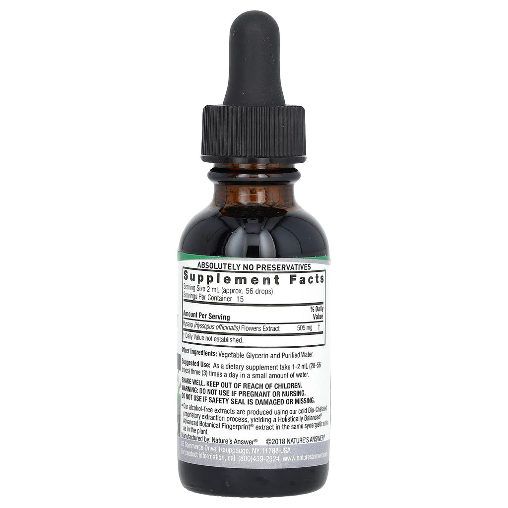 Nature's Answer, Hyssop Flower Extract, Alcohol-Free, 505 mg, 1 fl oz (30 ml)