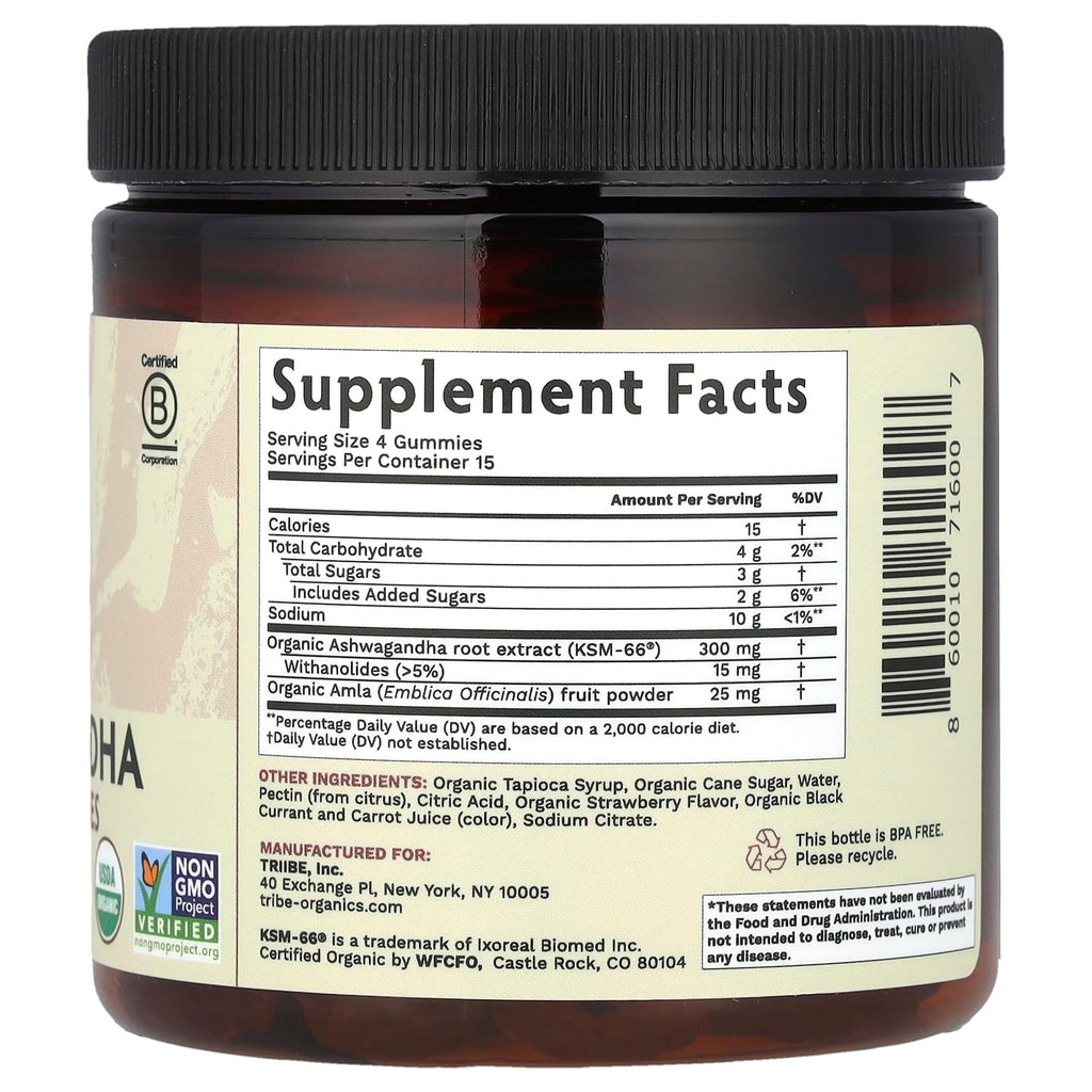 Tribe Organics, Ashwagandha KSM-66® with Amla Fruit, Strawberry, 60 Gummies