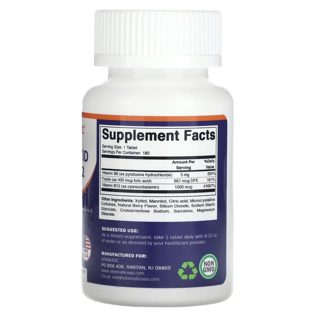 Vitamatic, Folic Acid B6 & B12, Natural Berry, 180 Fast Dissolve Tablets