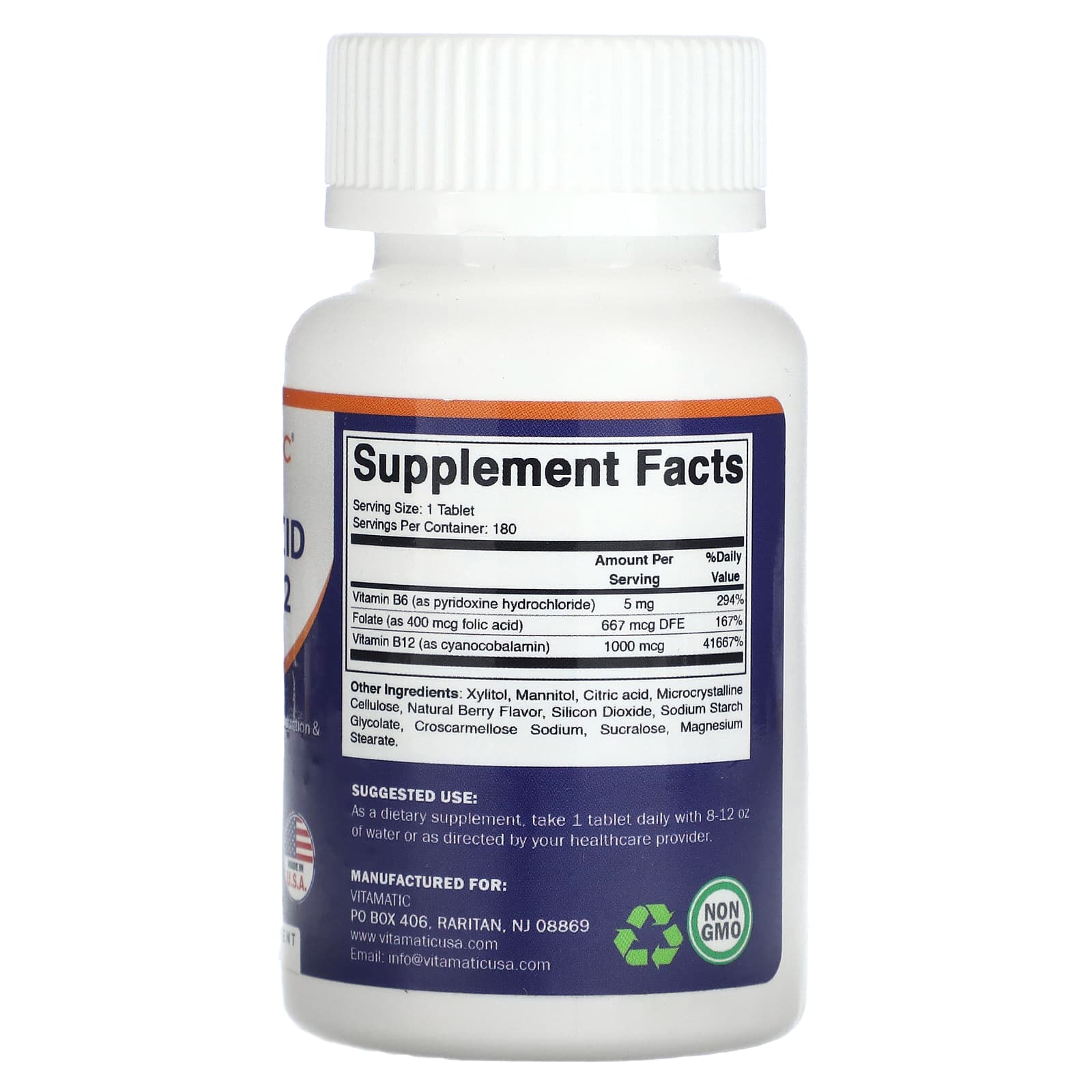 Vitamatic, Folic Acid B6 & B12, Natural Berry, 180 Fast Dissolve Tablets