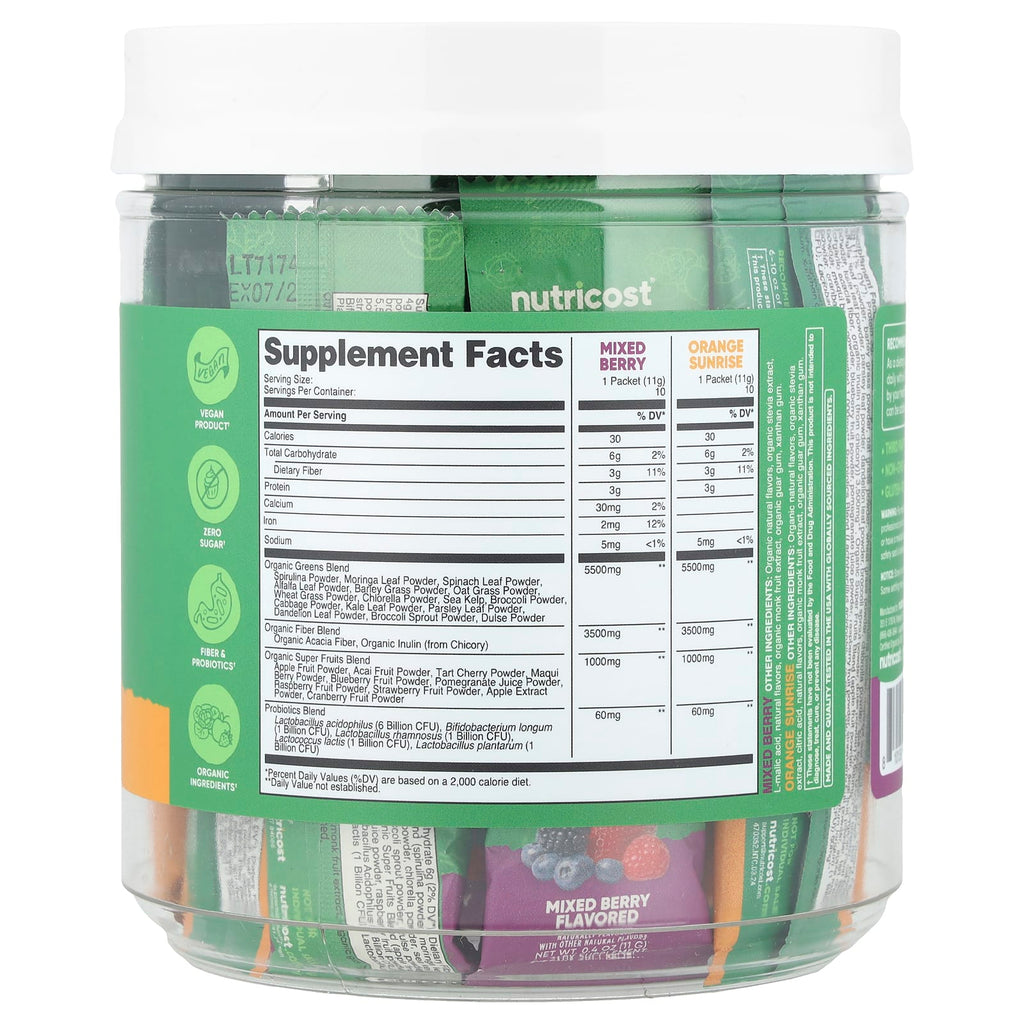 Nutricost, Organic Super Greens, Variety Pack, 20 Packets, 0.4 oz (11 g) Each