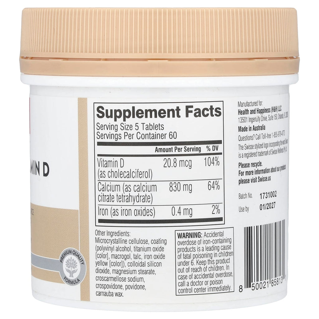 Swisse, Ultiboost®, Calcium + Vitamin D Mini Tabs, 300 Tablets