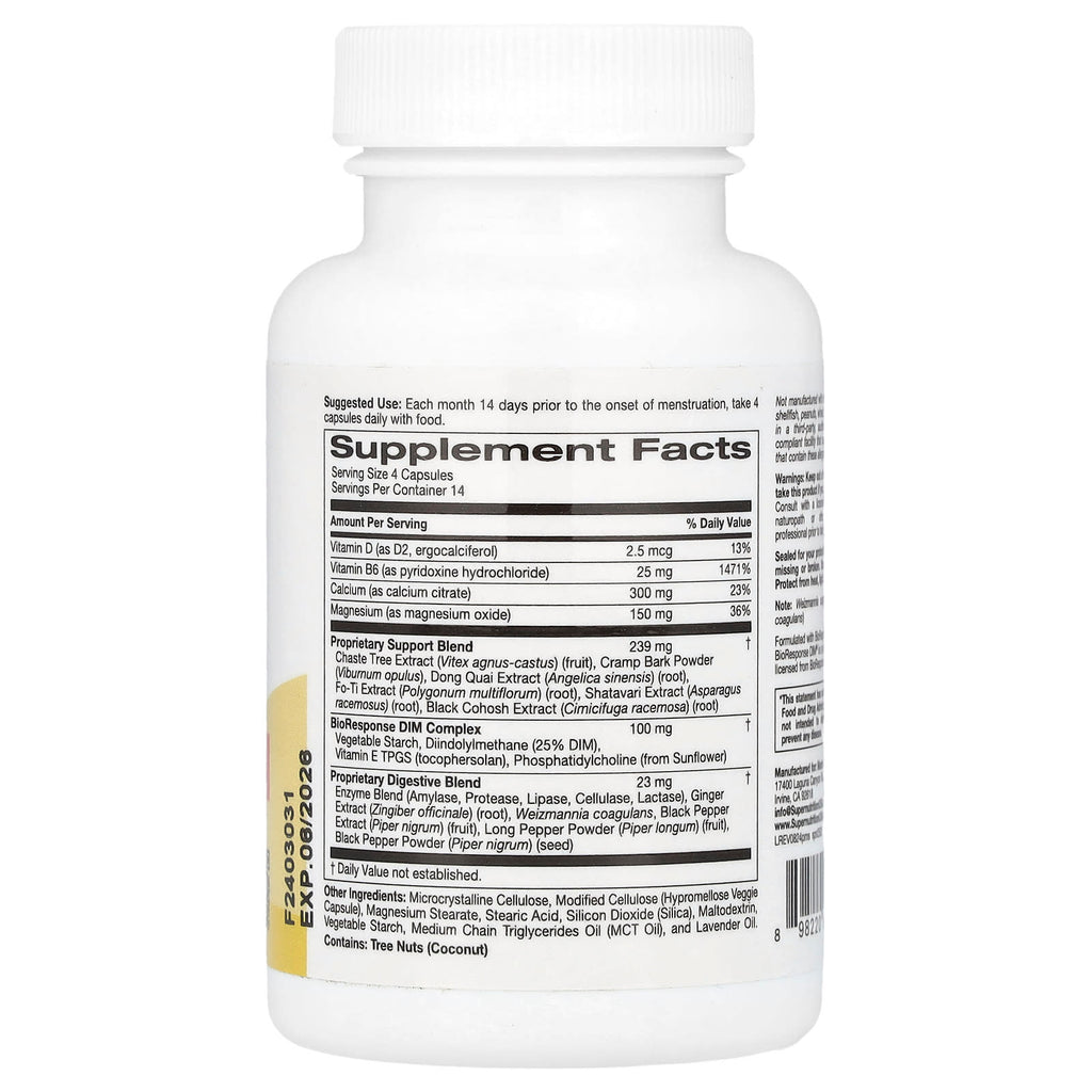 Super Nutrition, PMS Comfort Support with Calcium, Vitex, Magnesium, and BioResponse DIM Complex, 56 Veggie Capsules