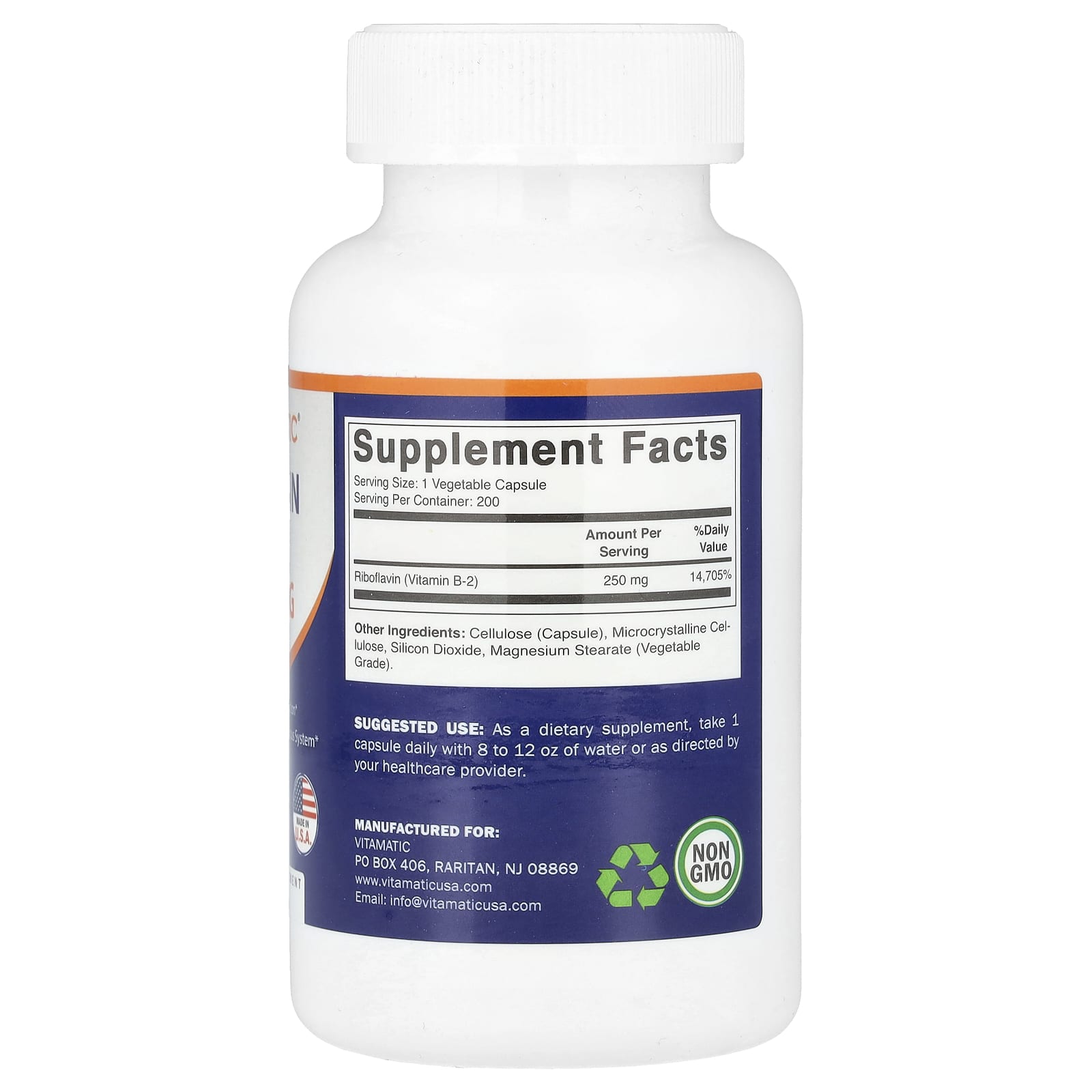 Vitamatic, Vitamin B-2, 250 mg , 200 Vegetable Capsules