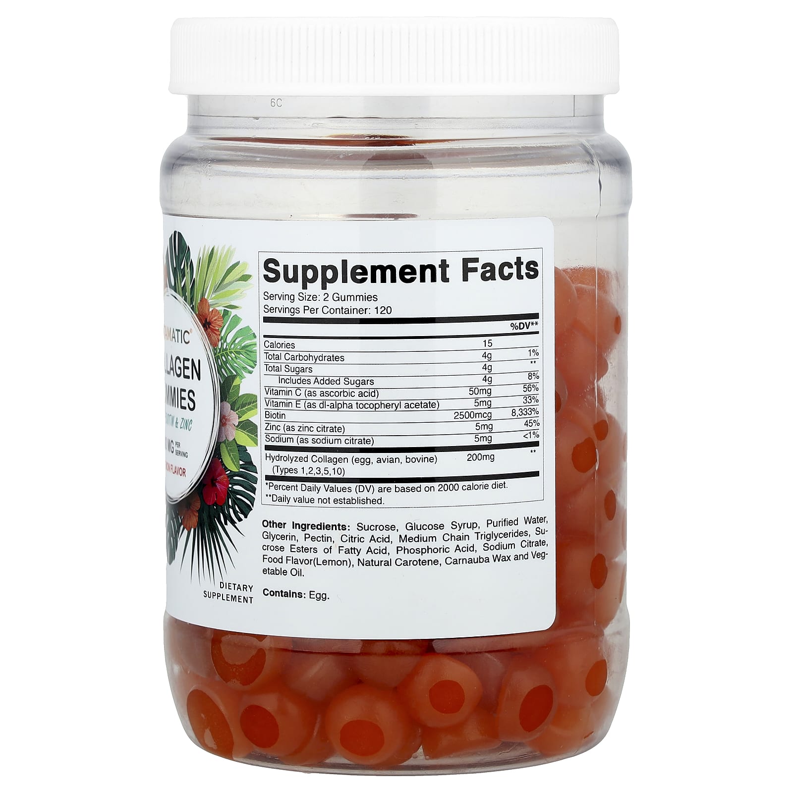Vitamatic, Collagen Gummies with Biotin & Zinc, Lemon, 240 Gummies