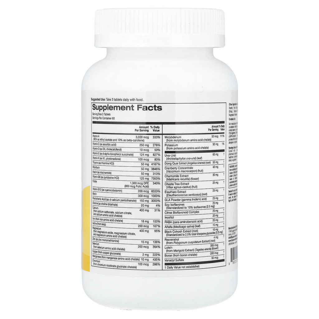Super Nutrition, Active Women's Multivitamin with Black Cohosh, Soy Isoflavones, and Cranberry Concentrate, 180 Tablets