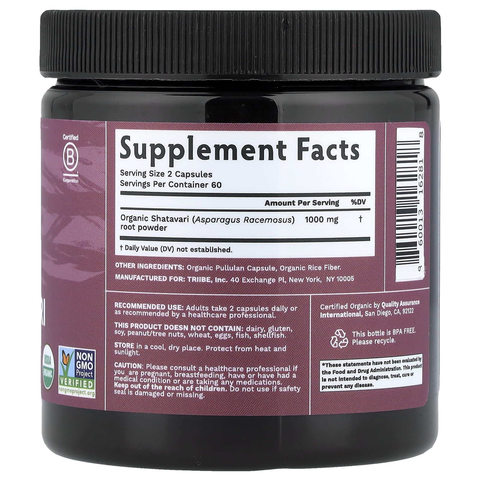 Tribe Organics, Shatavari, 120 Capsules (500 mg per Capsule)