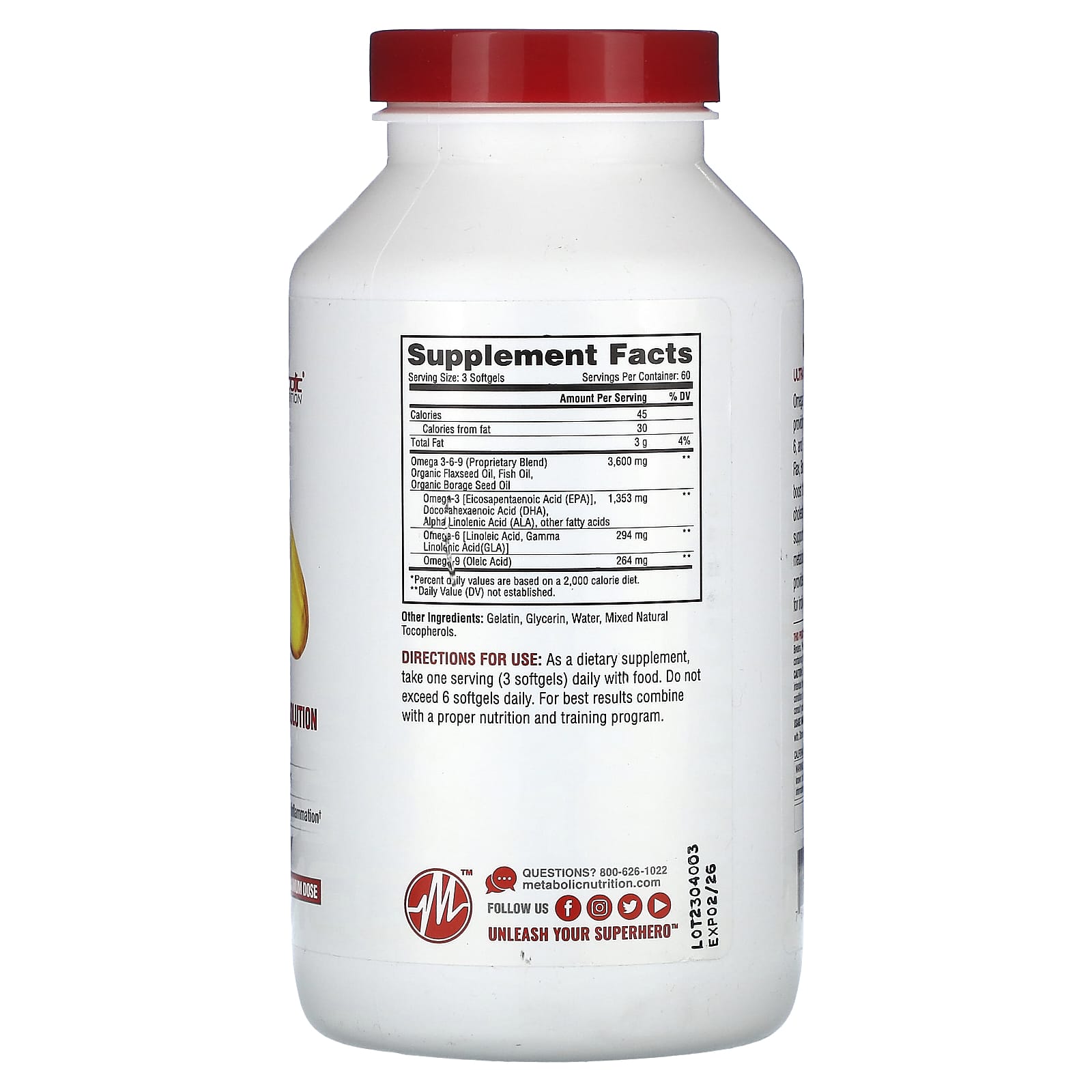 Metabolic Nutrition, Omega 369, 180 Softgels (1,200 mg per Softgel)