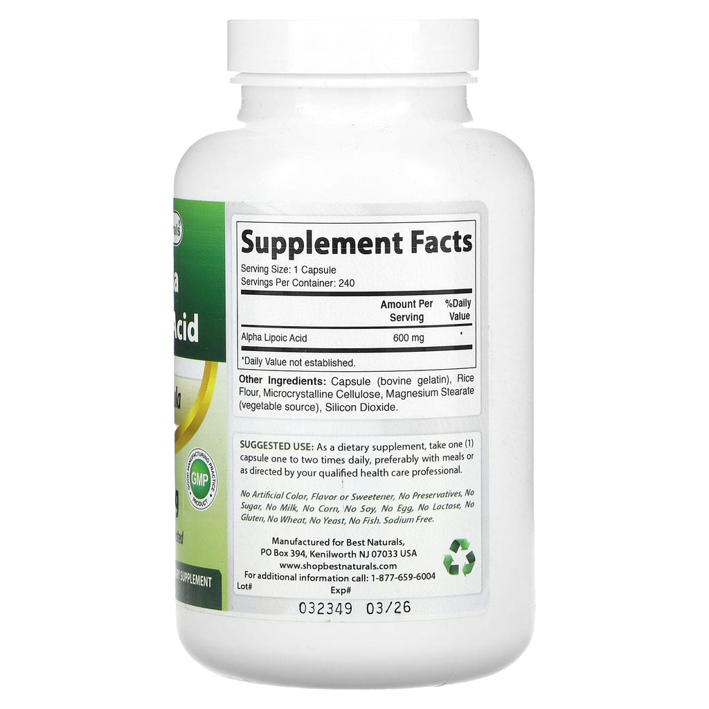Best Naturals, Alpha Lipoic Acid, 600 mg, 240 Capsules
