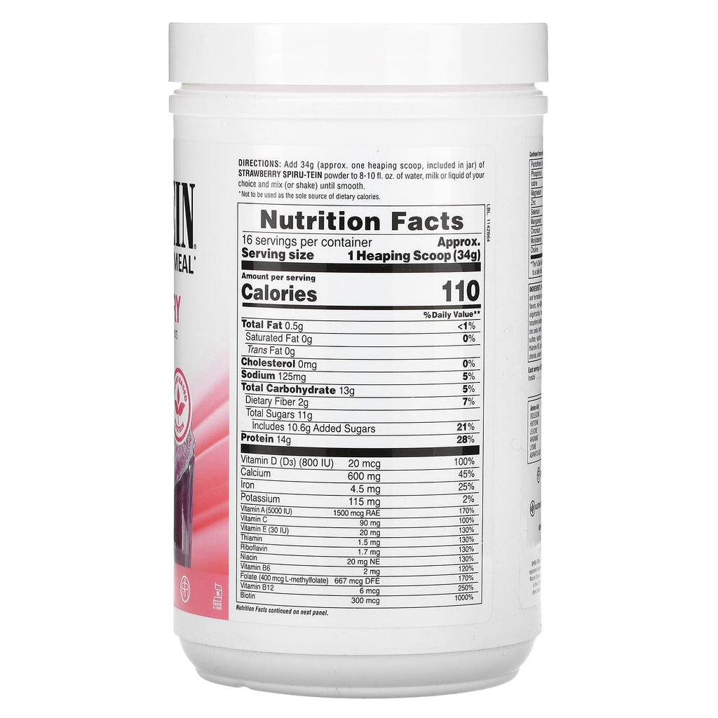 NaturesPlus, Spiru-Tein, Protein Powder Meal, Strawberry, 1.2 lbs (544 g)