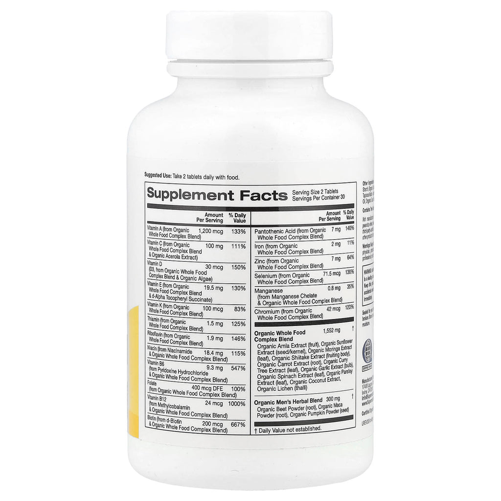 Super Nutrition, Organic Whole Food Men's 40+ Multivitamin with Organic Amla Extract, Organic Sunflower Extract, Organic Moringa Extract, and Organic Shiitake Extract , 60 Tablets