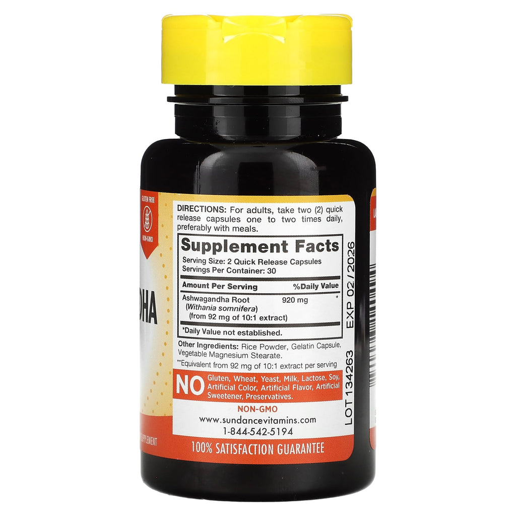 Sundance Vitamins, Super Concentrated Ashwagandha, 60 Quick Release Capsules (460 mg per Capsule)
