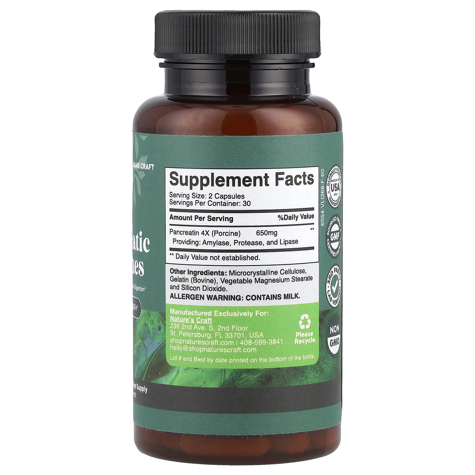 Nature's Craft, Pancreatic Enzymes, 60 Capsules (325 mg per Capsule)