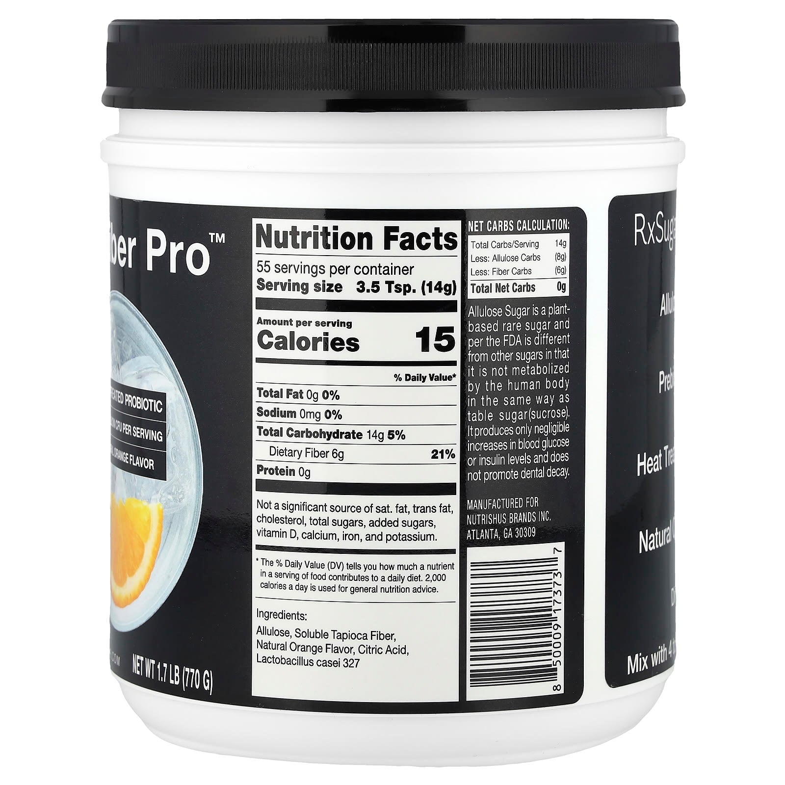 RxSugar, Fiber Pro™, Natural Orange , 1.7 lb (770 g)