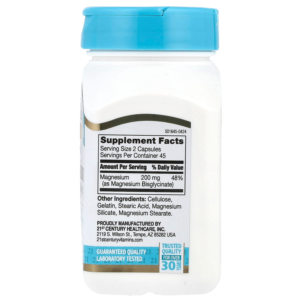 21st Century, Chelated Magnesium Glycinate, 90 Capsules, (100 mg per Capsule)