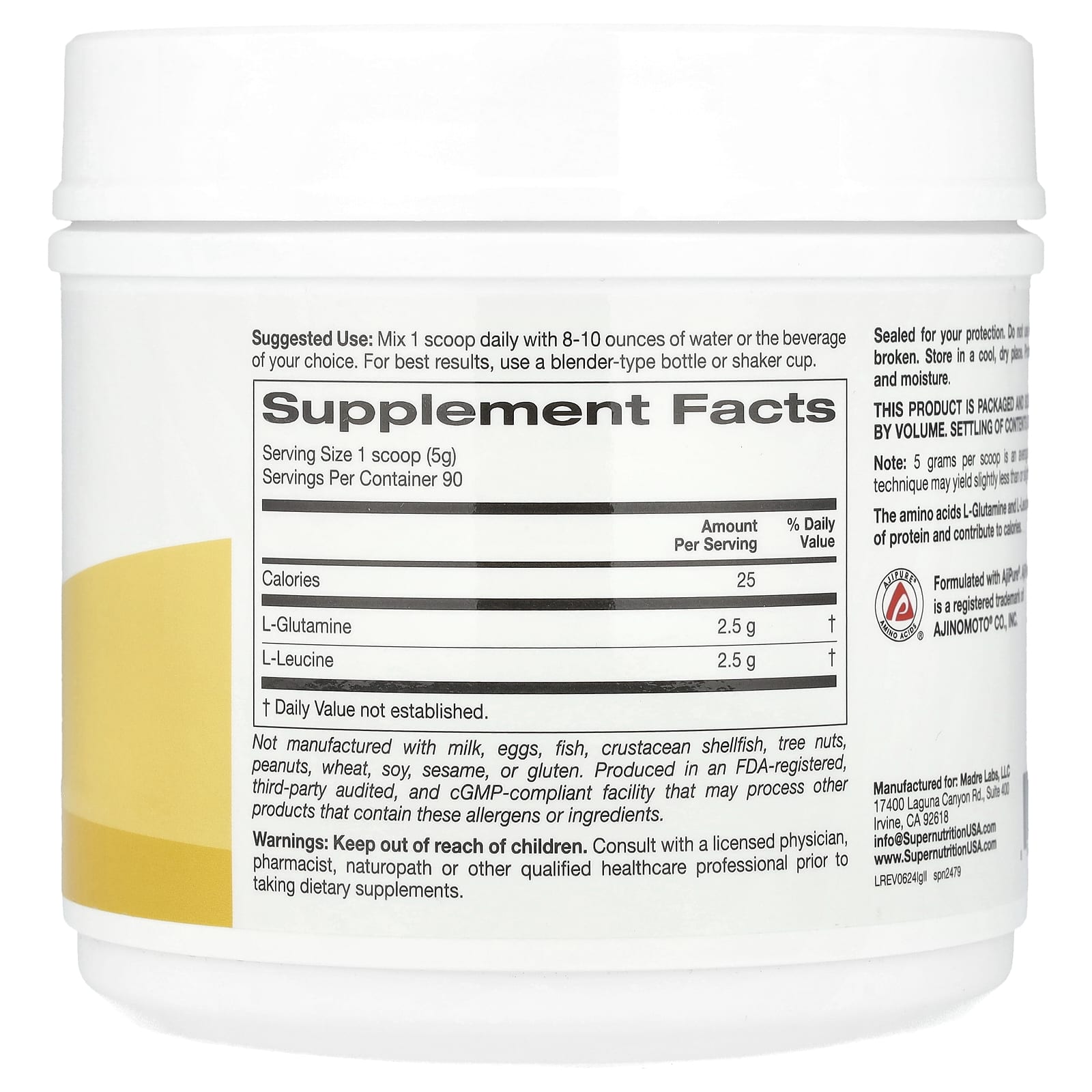 Super Nutrition, L-Glutamine + L-Leucine, Unflavored, 15.87 oz (450 g)