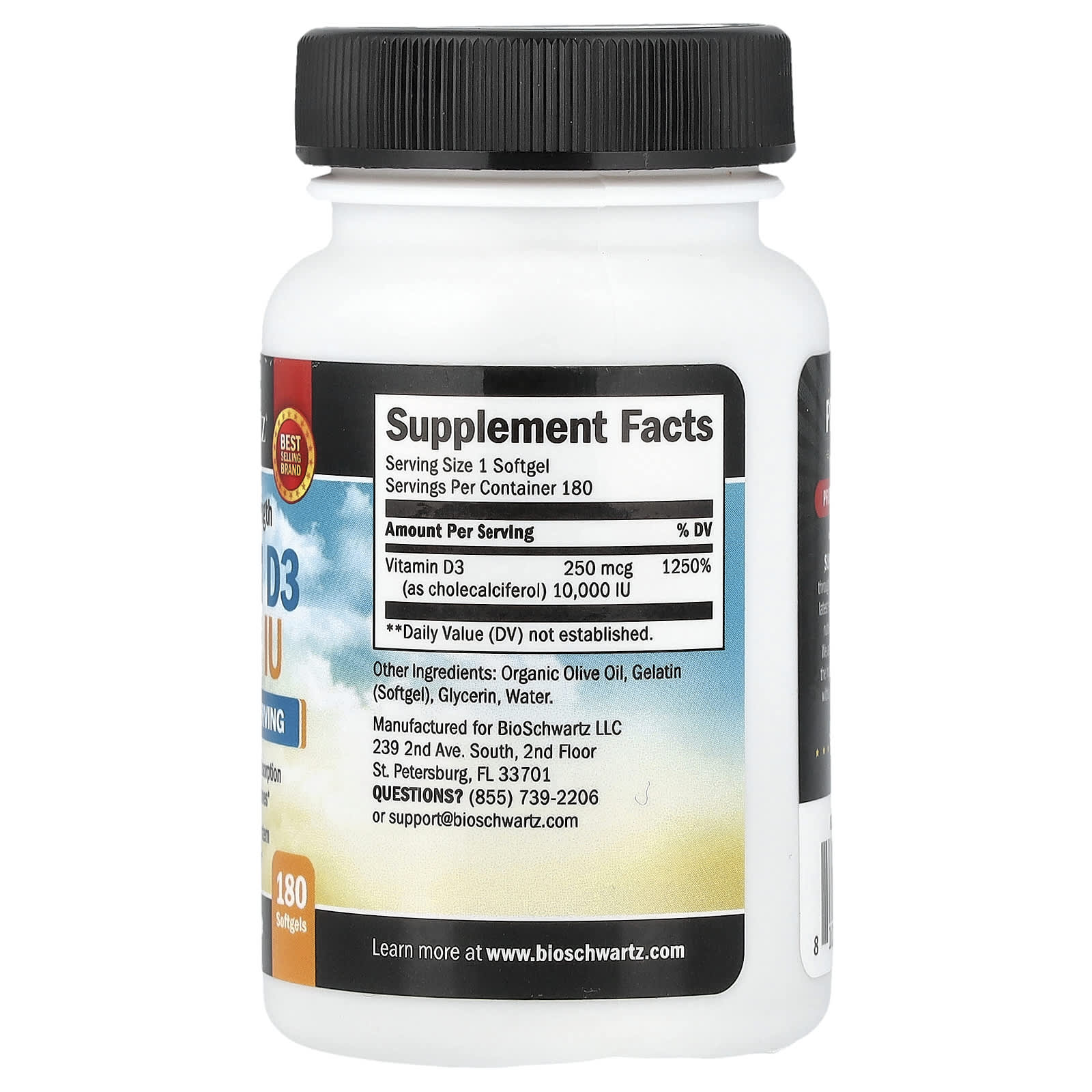 BioSchwartz, Maximum Strength Vitamin D3, 250 mcg (10,000 IU), 180 Softgels