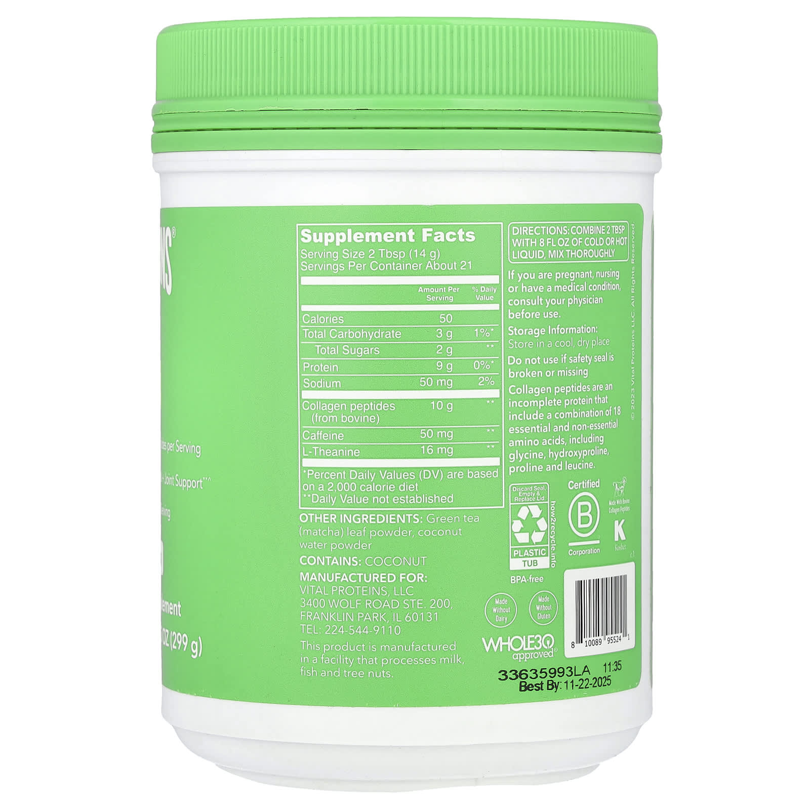 Vital Proteins, Matcha Collagen, Original Matcha, 10.5 oz (299 g)