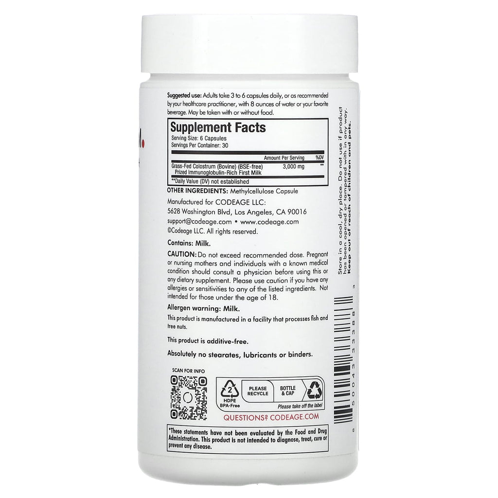 Codeage, Immuno Colostrum, 180 Capsules (500 mg per Capsule)