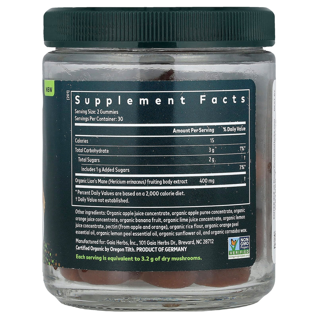 Gaia Herbs, Lion's Mane Mushroom Gummies, Citrus, 60 Gummies