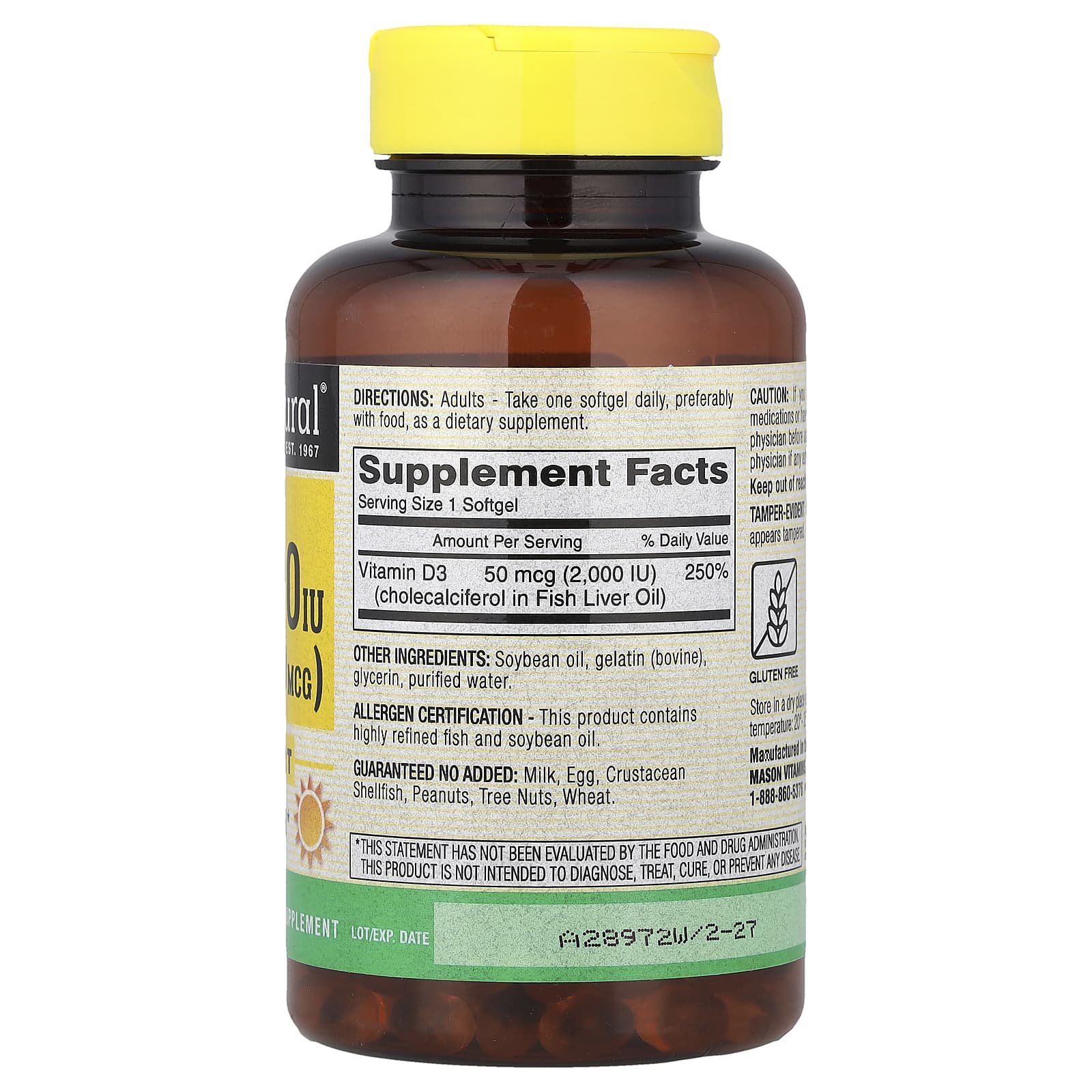 Mason Natural, Vitamin D3, 50 mcg (2,000 IU), 300 Softgels