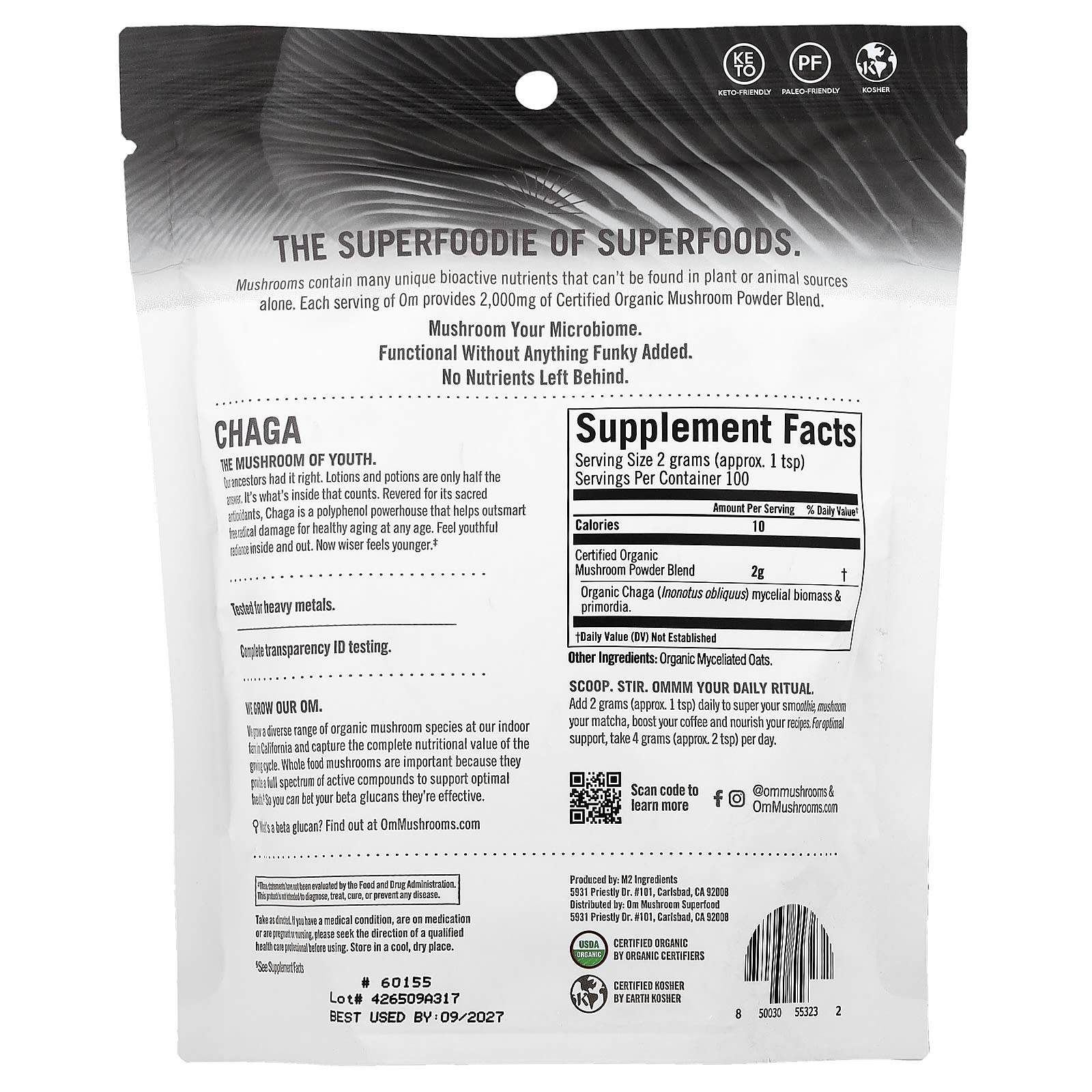 Om Mushrooms, Certified Organic Mushroom Powder, Chaga, 7.05 oz (200 g)