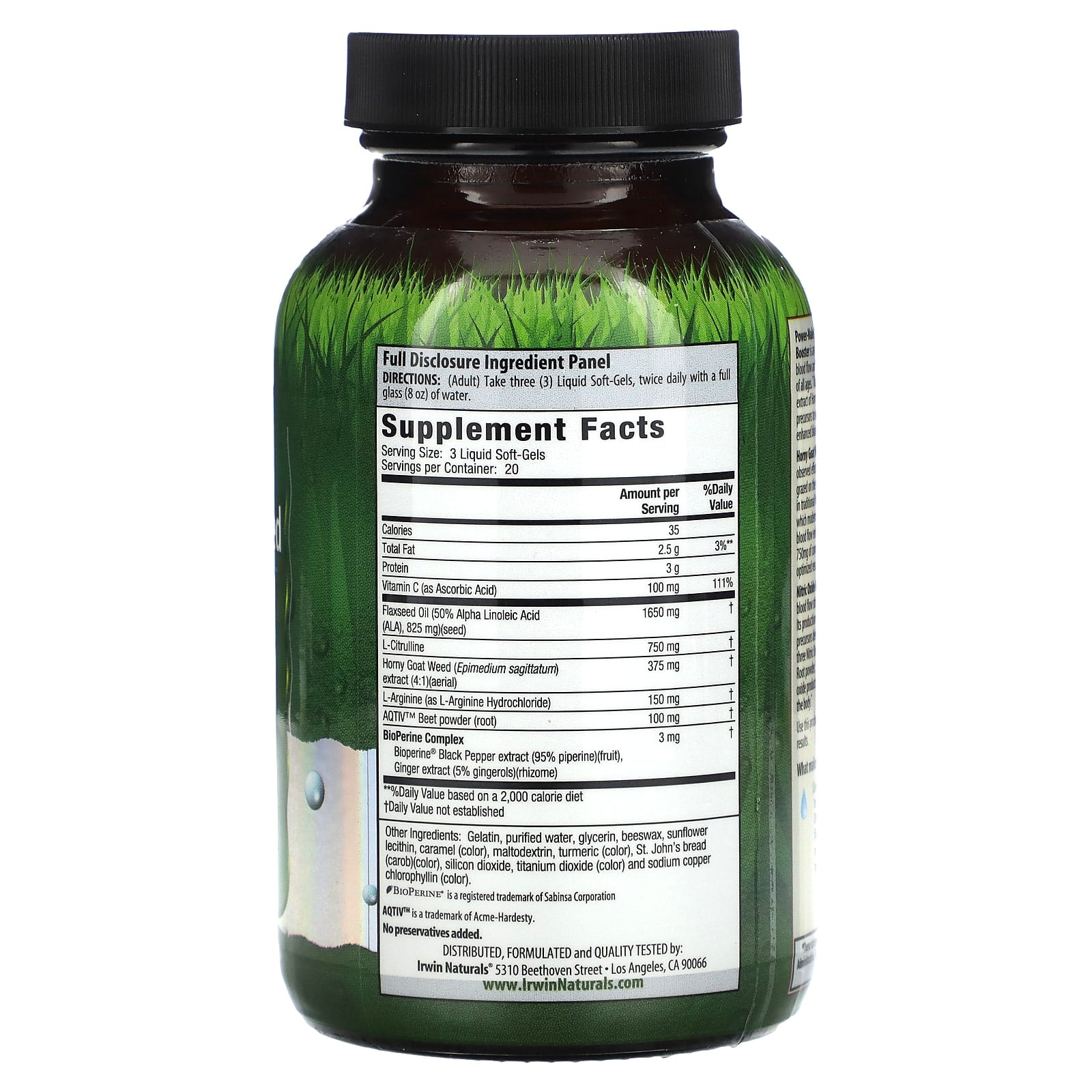Irwin Naturals, Power-Male Horny Goat Weed, With Nitric Oxide Booster, 60 Liquid Soft-Gels