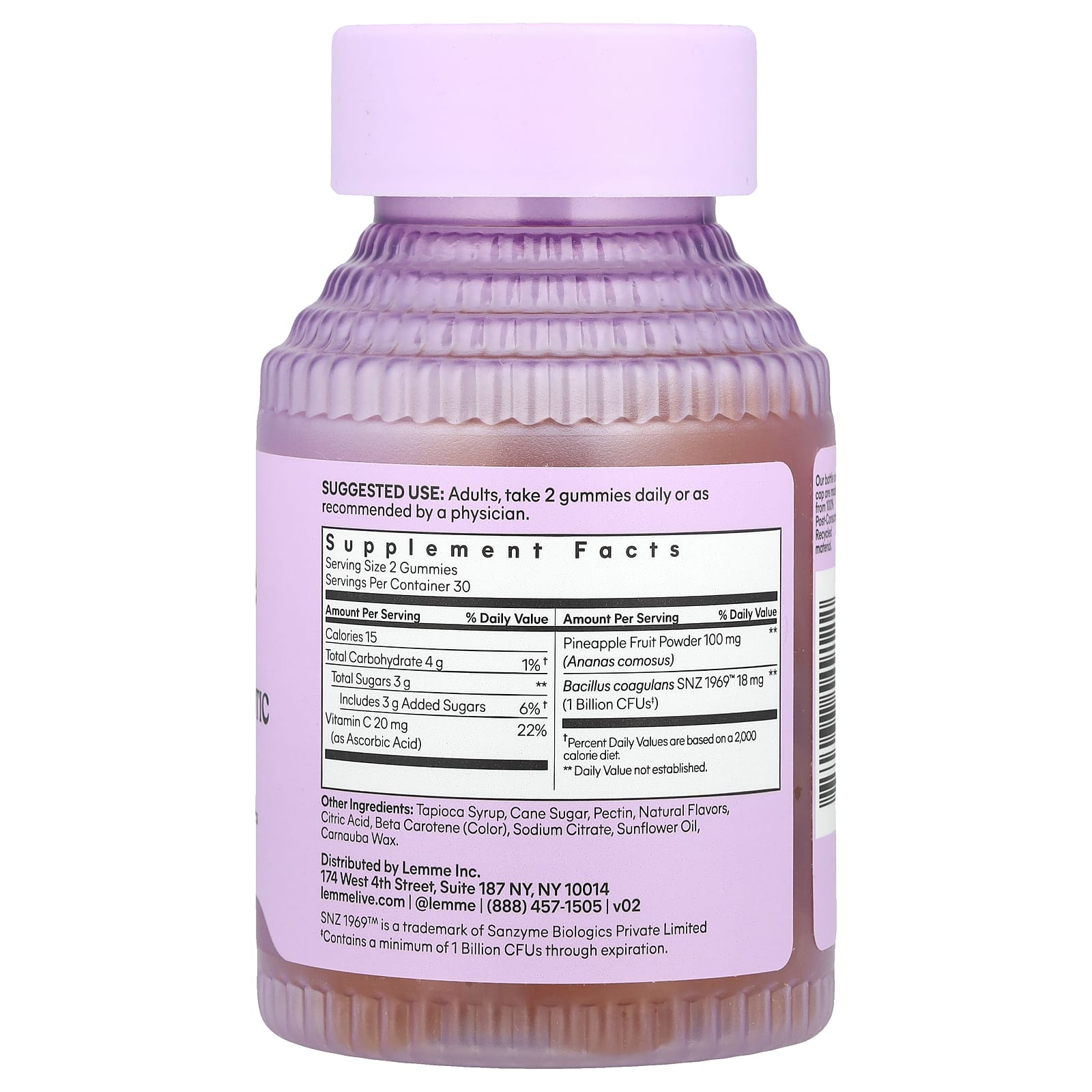 Lemme, Purr, Vaginal Probiotic Gummies, Pineapple, 60 Gummies