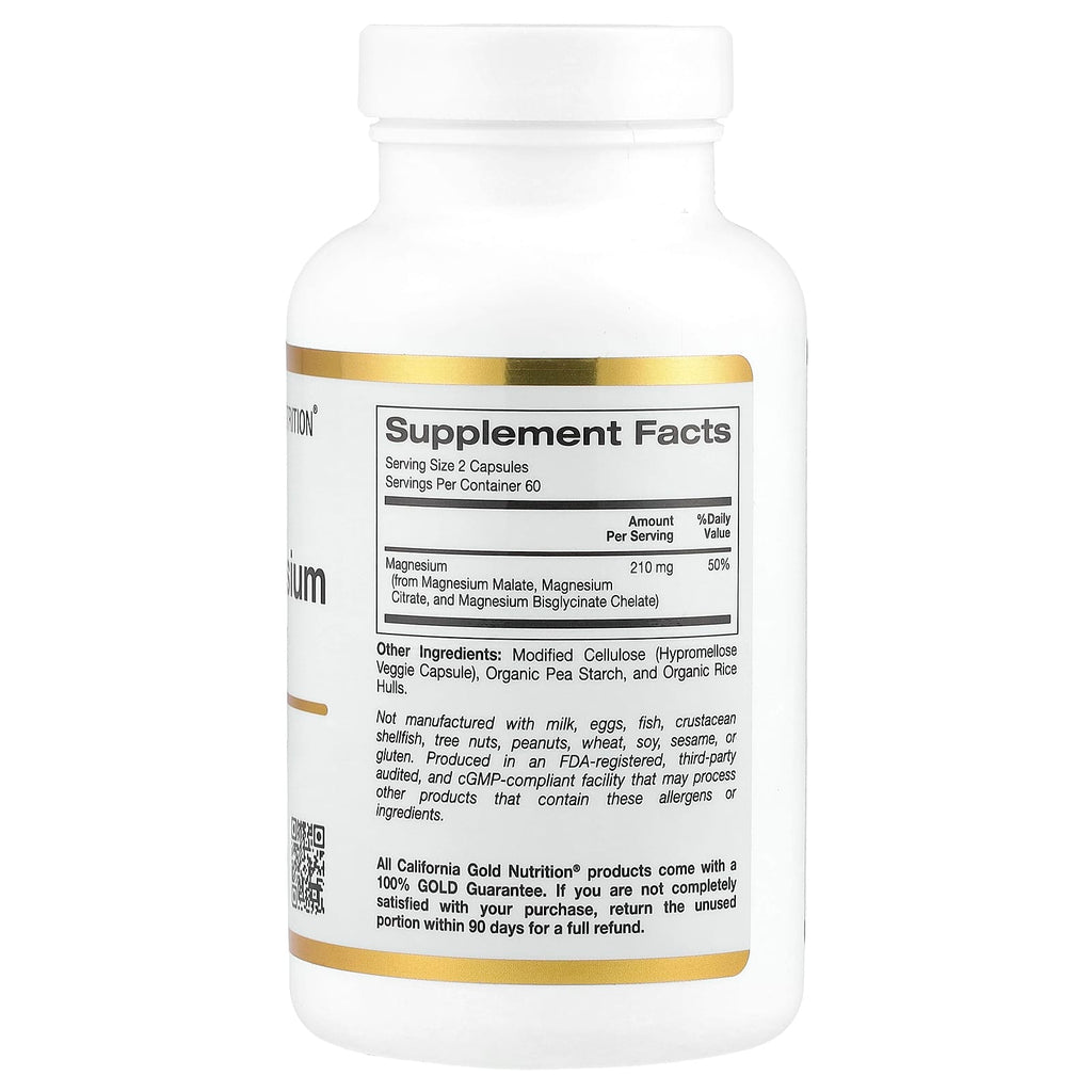 California Gold Nutrition, Triple Magnesium Complex, Malate, Citrate & Bisglycinate Chelate, 120 Veggie Capsules (105 mg per Capsule)