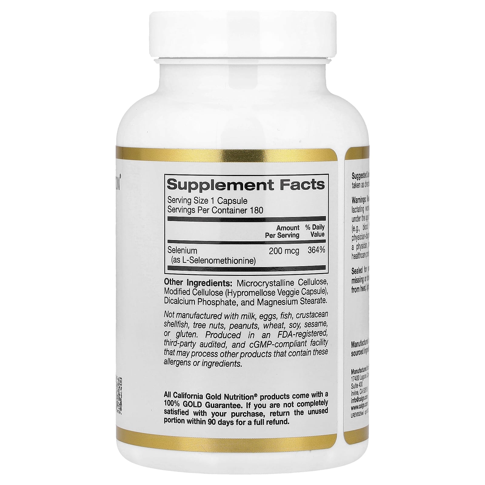 California Gold Nutrition, Selenium, Yeast-Free, 200 mcg, 180 Veggie Capsules