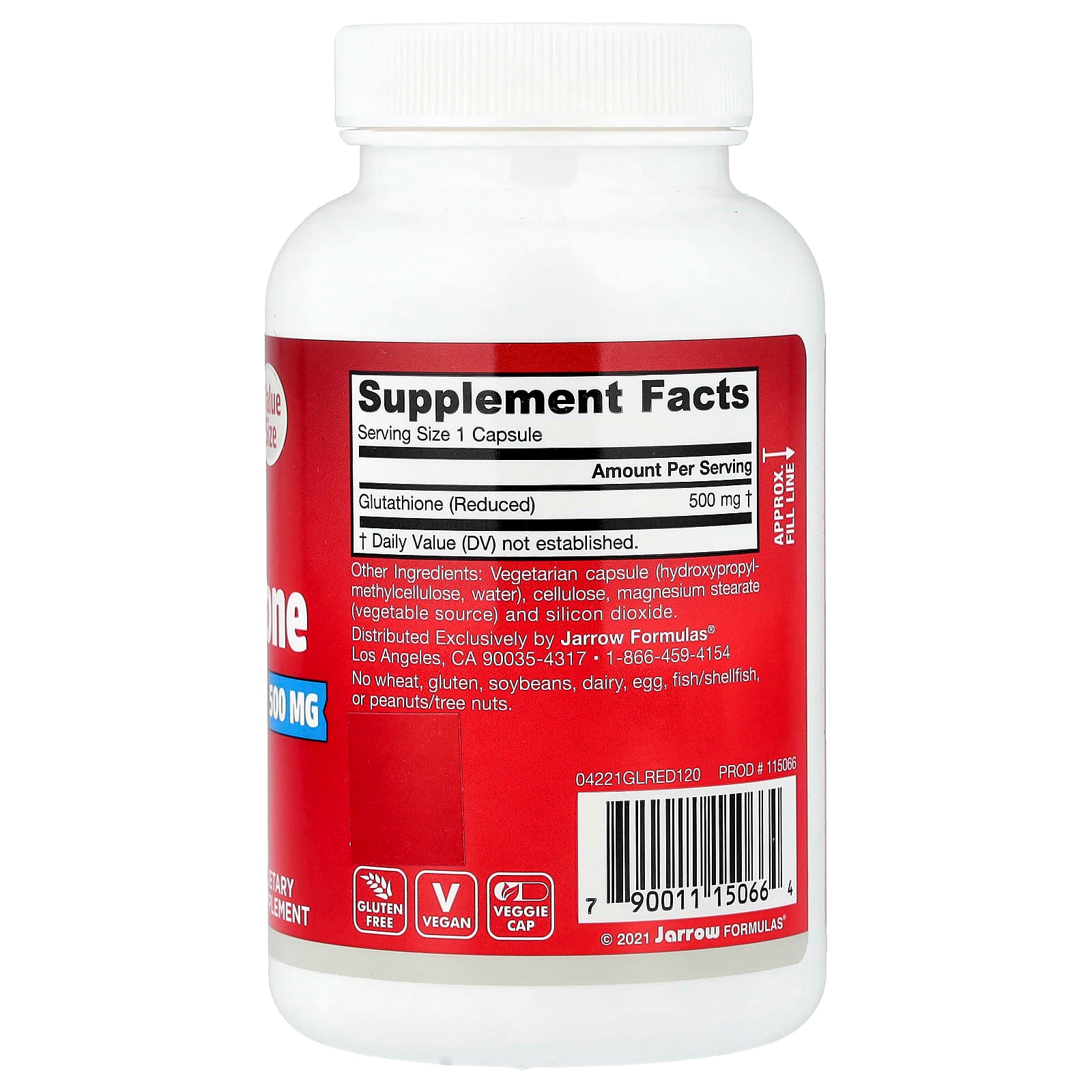 Jarrow Formulas, Glutathione Reduced, 500 mg, 120 Veggie Caps